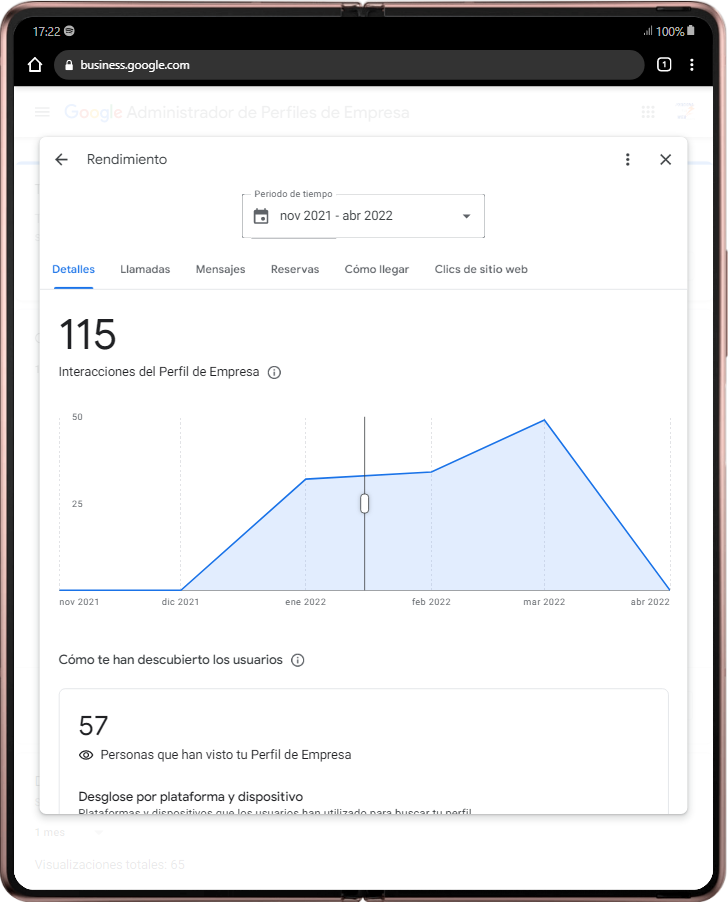 Rendimiento perfil Google my business